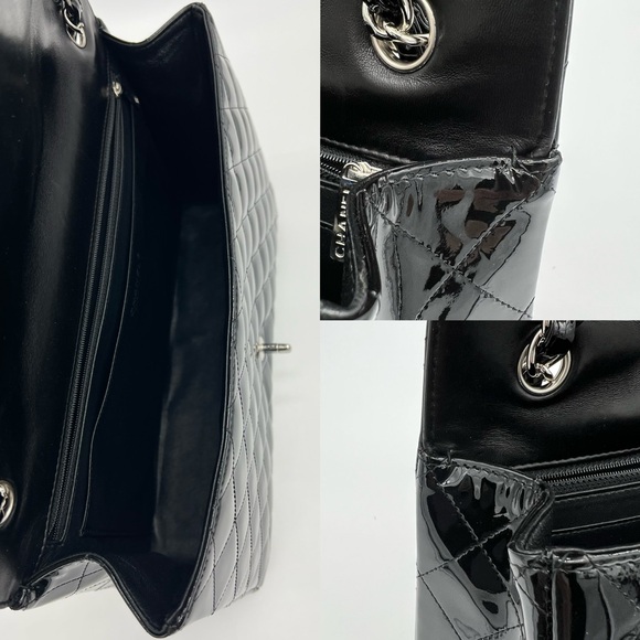 Authentic Chanel Classic Glossy shimmery black Patent leather Maxi single flap - Picture 16 of 17